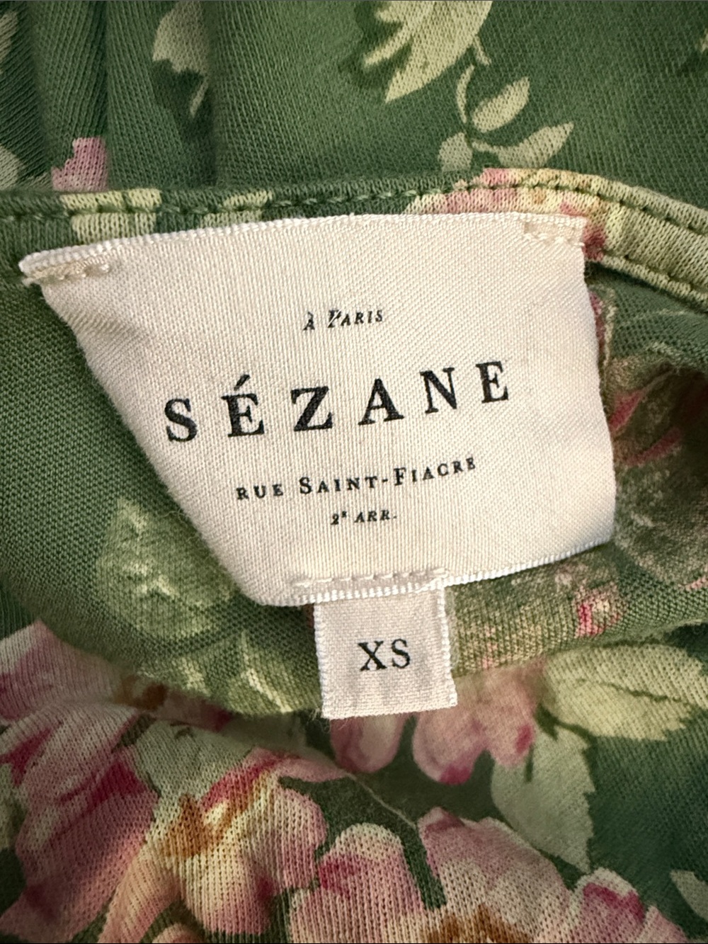 Sezane Olive Green Floral Backless Midi Dress with Pink Flowers - Picture 5 of 12